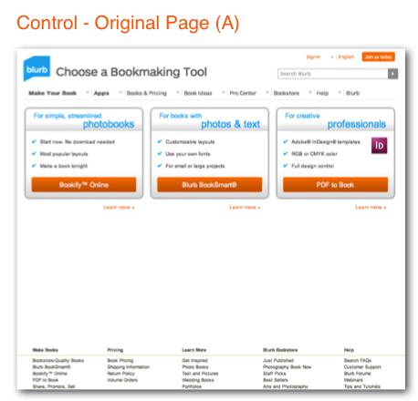 Benchmarking tool control page