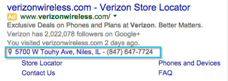 Verizon Google Adwords Location Extension Example