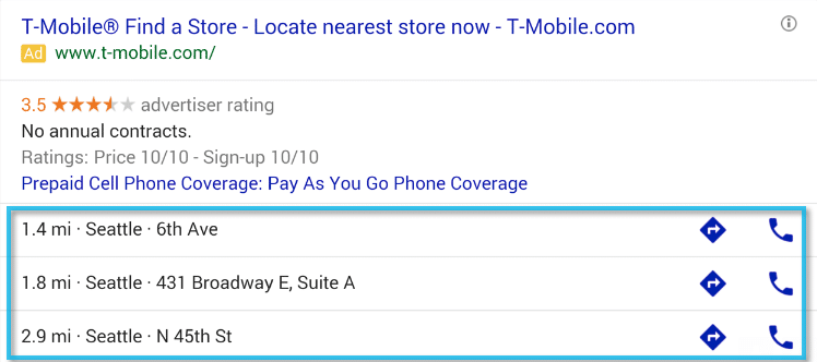 Smartphone Google Adwords Location Extensions Example