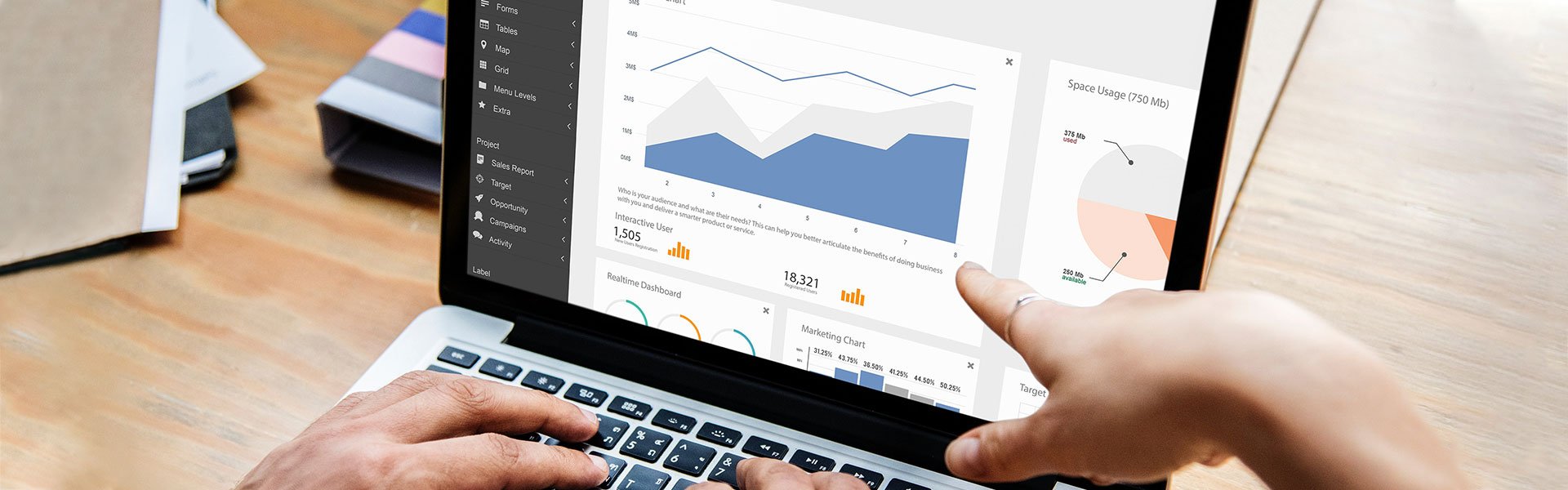 dashboard data visualization on a computer screen