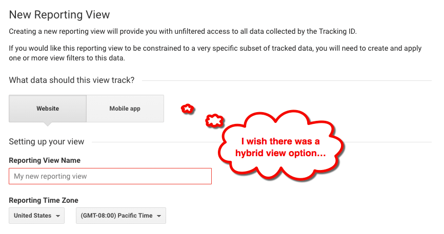new GA reporting view choose from a website and mobile view