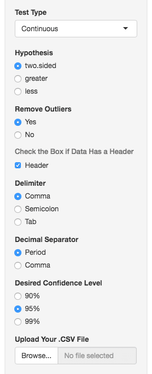 image showing how to select test type for statistical significance calculator