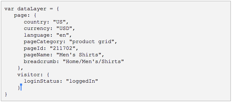 image of example retail data layer code