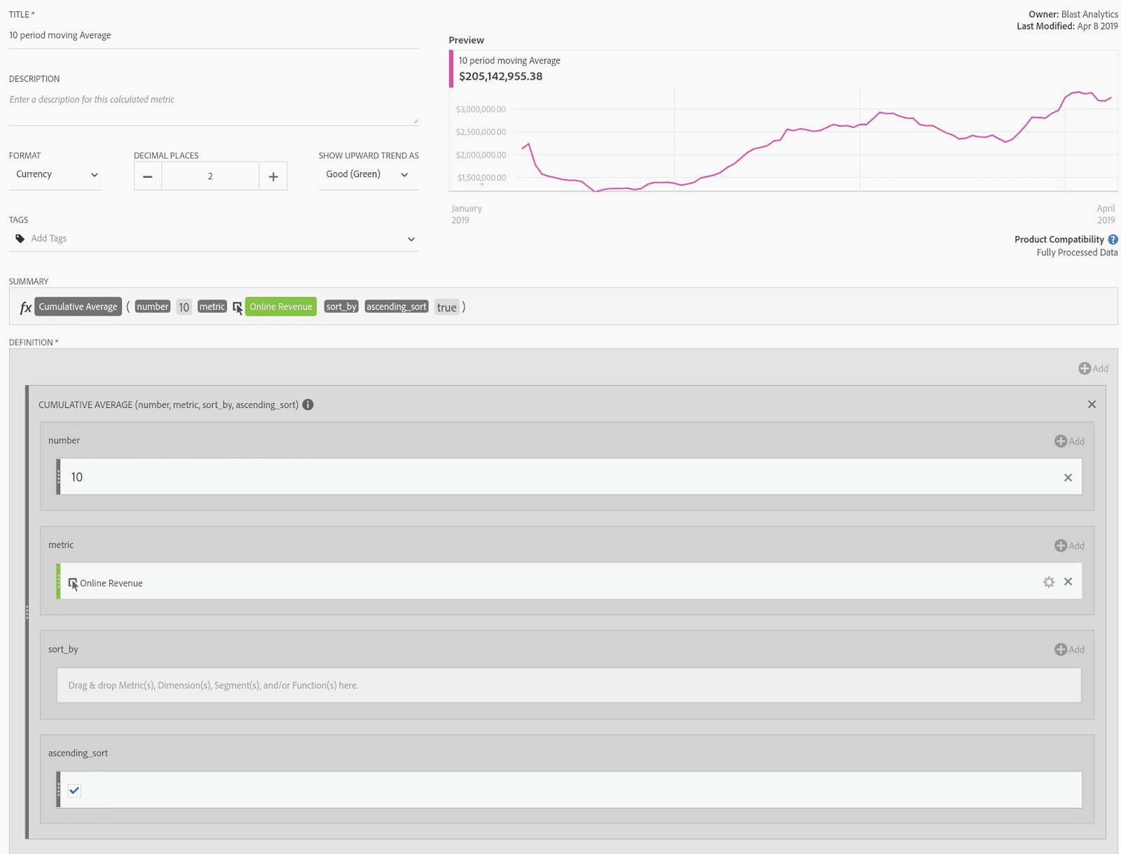 image demonstrating 10 period moving average in adobe analytics