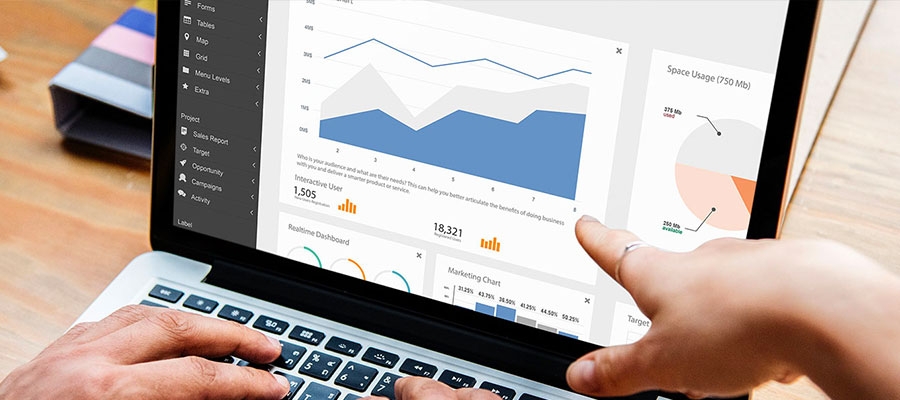 data visualization charts on a laptop screen