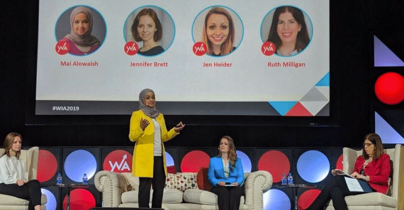 image of mai alowaish speaking at the women in analytics 2019 confernece