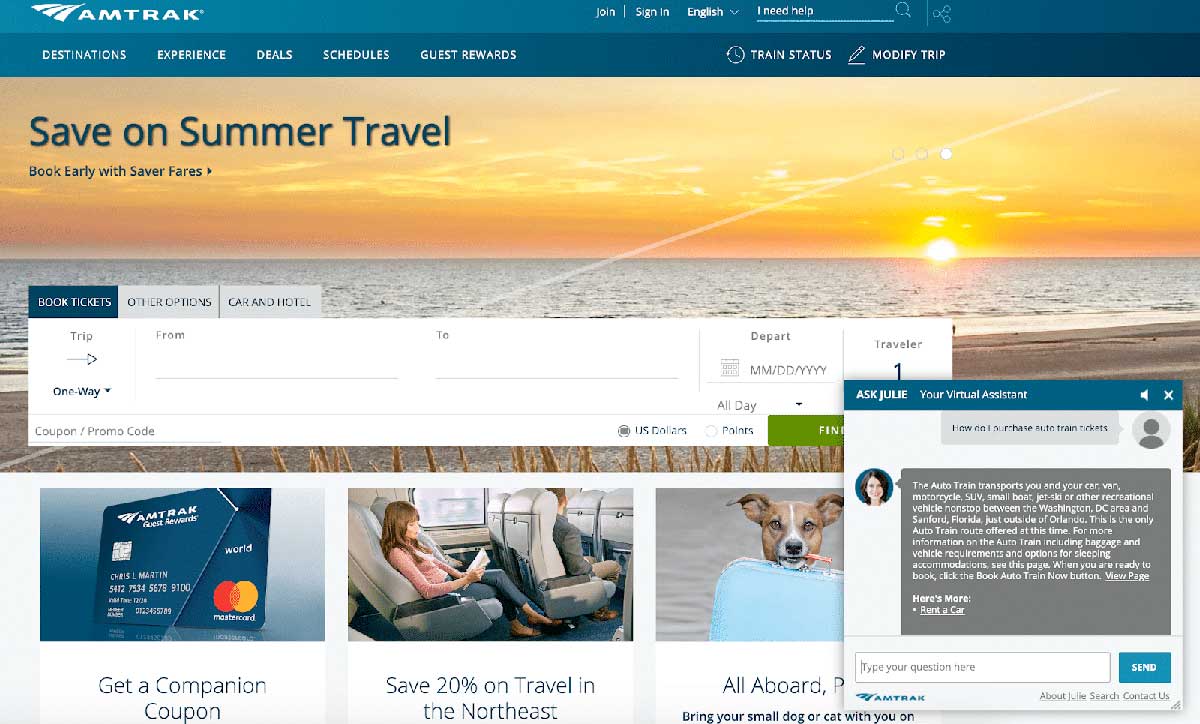 image of ai being used via a chat bot example on amtrak site