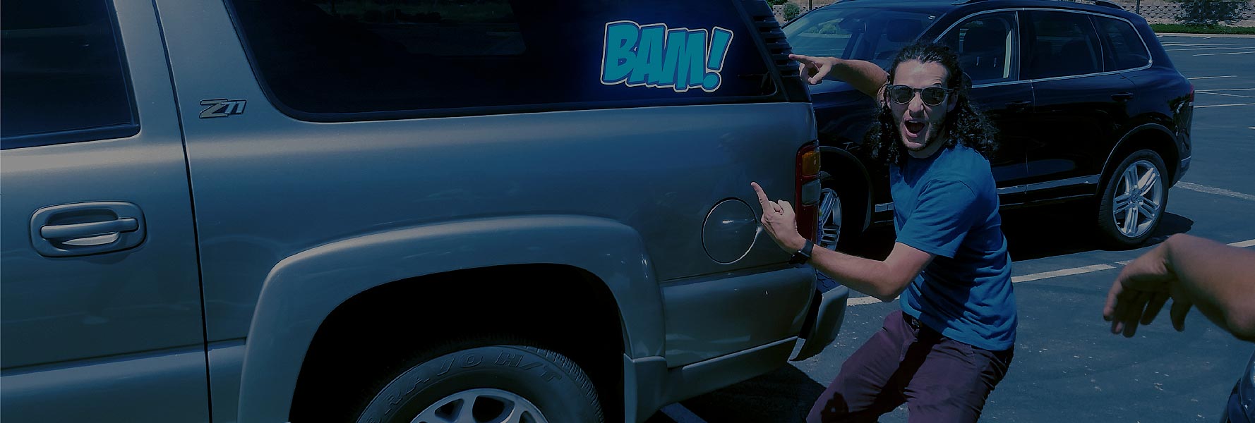 brad millett with BAM sticker on car