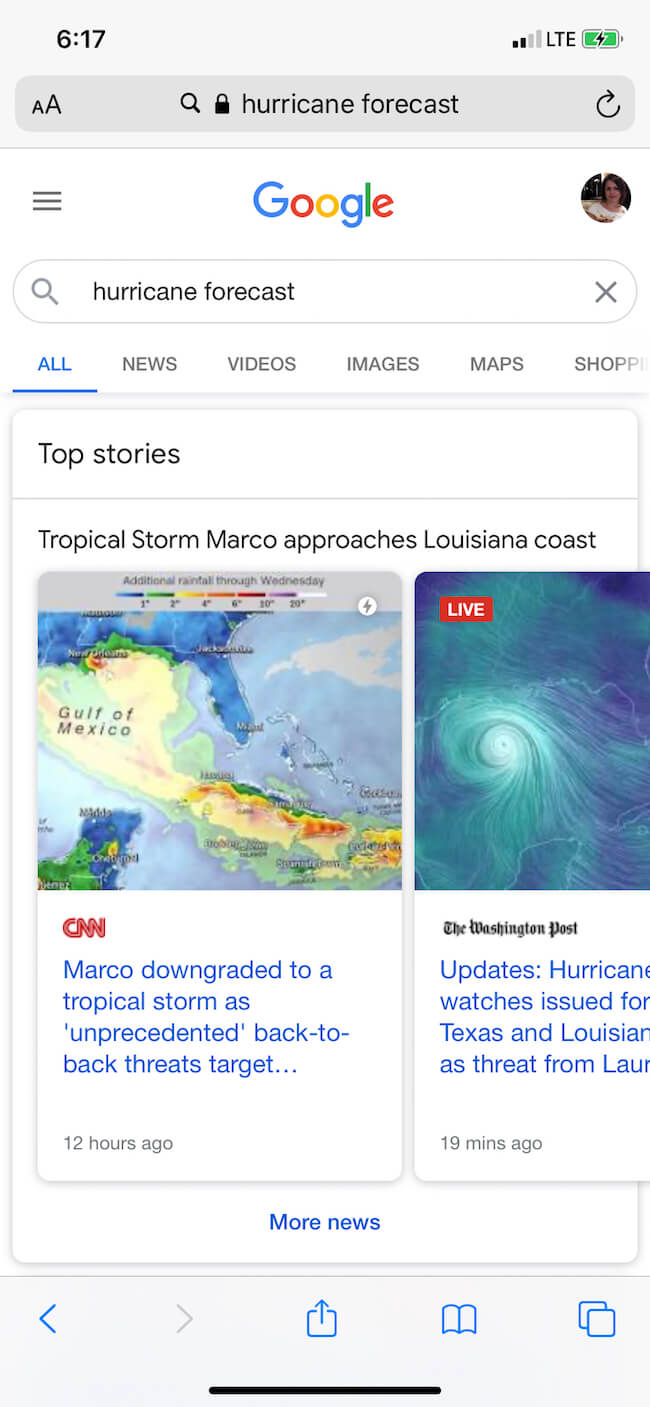 example of google top web stories which will change with page experience update