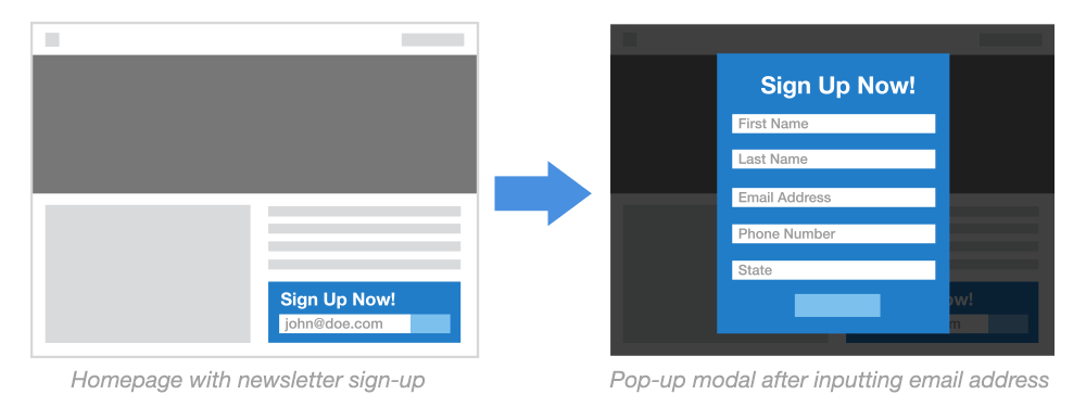 homepage email signup example