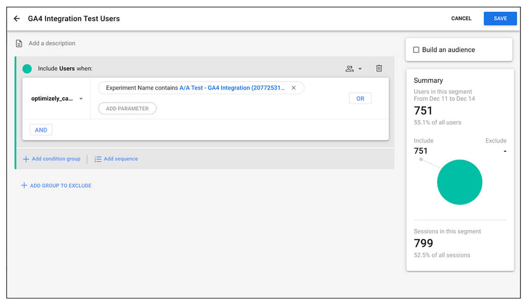 screenshot of the "ga4 integration test users" screen in google analytics 4