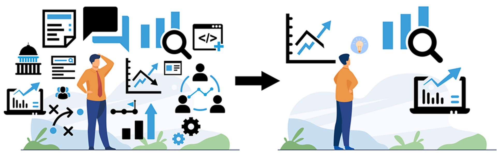 Illustration showing too much data vs. just enough