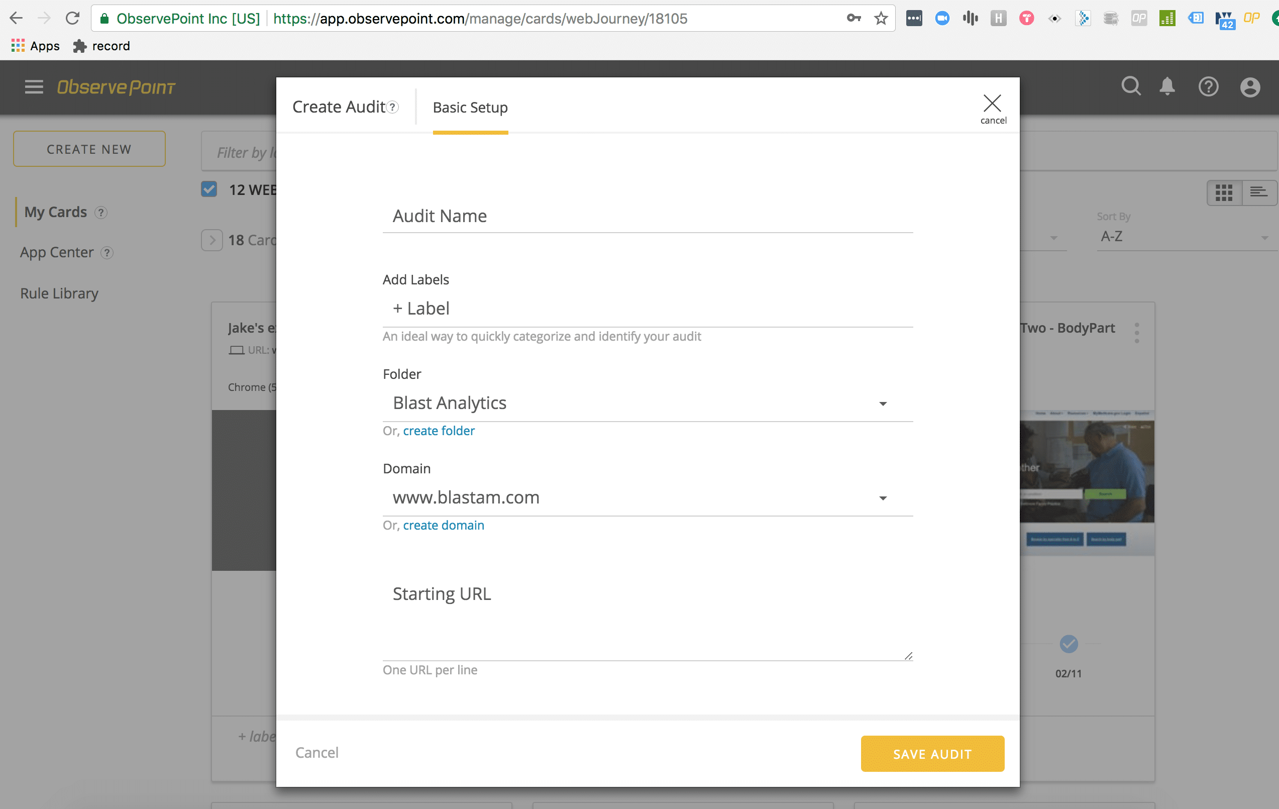 web journey setup for observepoint