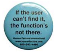 Usability Button from Human Factors International Poking Fun at Invisible Usability Functions