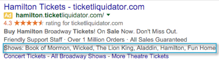 Adwords Structured Snippets for Hamilton correct usage