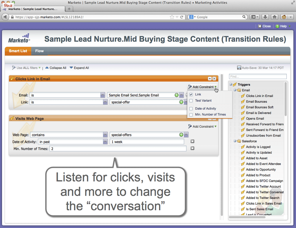 Marketo Marketing Automation Lead Nurture screen
