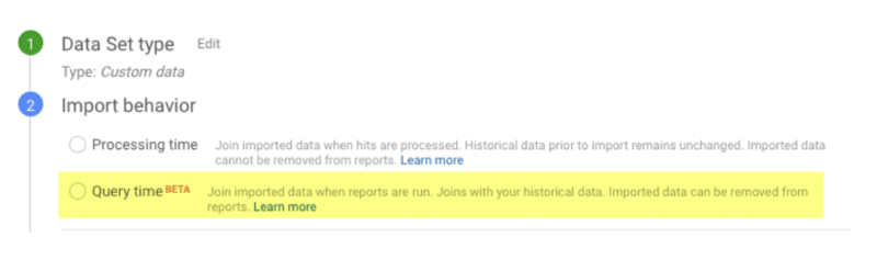 screenshot of selecting query time beta