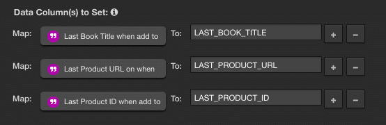 screenshot of where to set data columns in AudienceStream