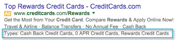 Adwords Structured Snippets for credit cards