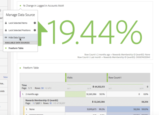 screenshot showing how to hide data source in adobe analytics report