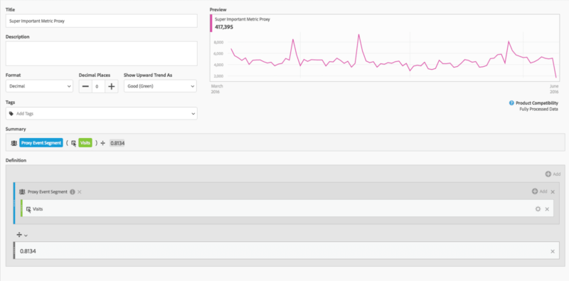 screenshot of sample of metric proxy preview in adobe analytics