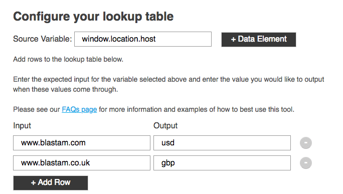 example of how to configure lookup table for adobe launch extension