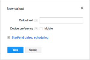 Google Adwords Callout Ad Extension Edit Window
