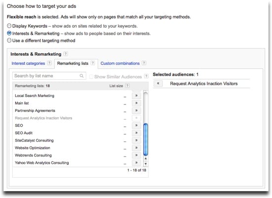 Google Adwords Remarketing Lists - Choose List Example