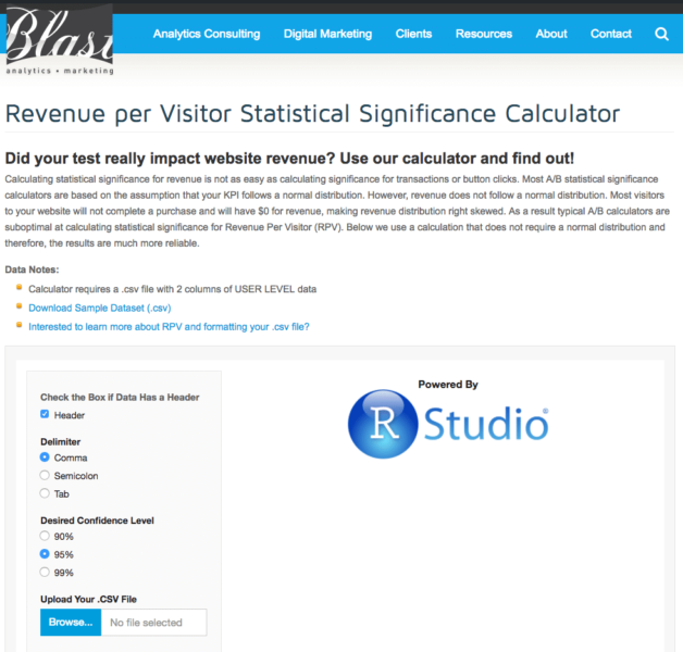 screenshot of revenue significance calculator by blast