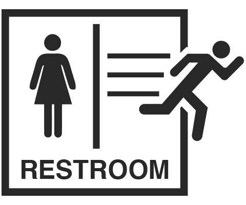 graphic of bathroom sign with man running away