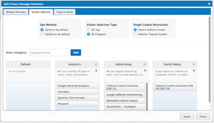 Tealium Privacy Manager extension editor screenshot Tealium Privacy Manager extension editor screenshot