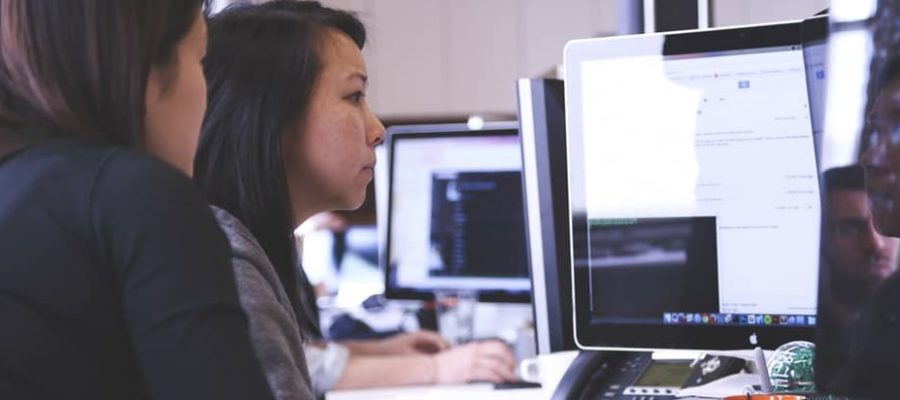 students learning on a computer