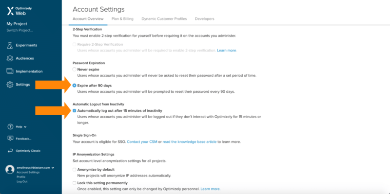 image of where to enable pci compliance on optimizely x