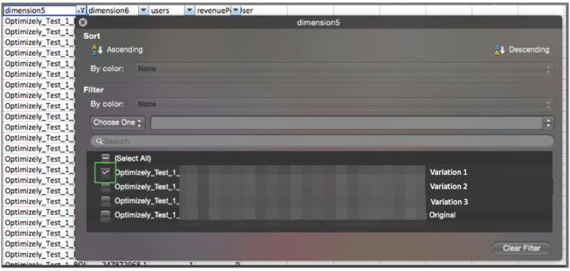 screenshot showing how to filter control data before using revenue significance calculator