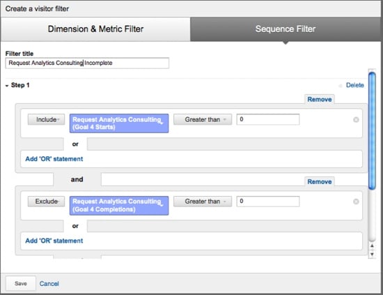 Google Analytics Remarketing Lists - Sequence Filter Example