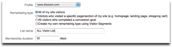 Google Analytics Remarketing Lists - All Visitor Example