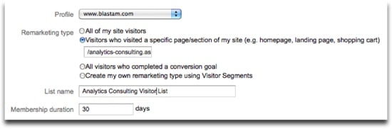 Google Analytics Remarketing Lists - Viewed Specific Page Example