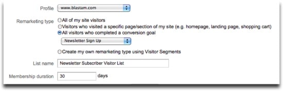 Google Analytics Remarketing Lists - Conversion Goal Example