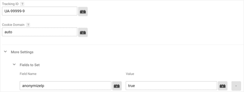 screenshot of google analytics anonymizelp settings