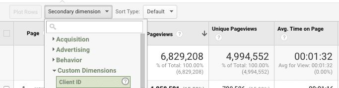 Google Analytics screenshot: where to create custom dimension for revenue significance calculator