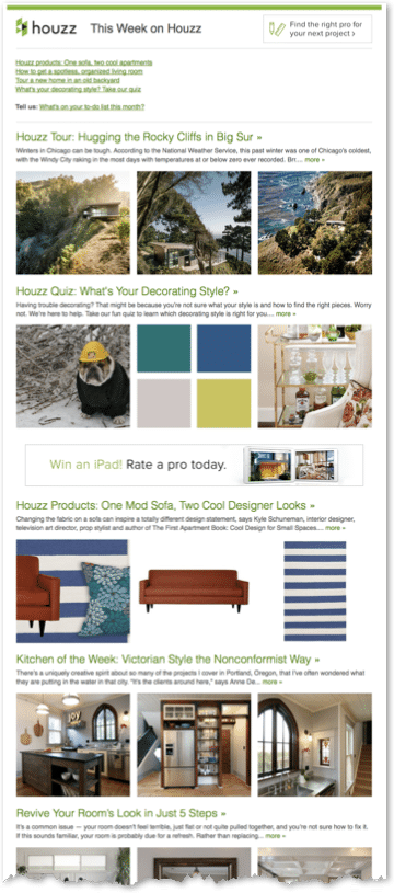 Houzz Email Newsletter Example