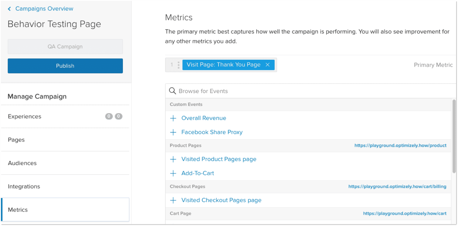 image of optimizely personalization campaign metrics screen