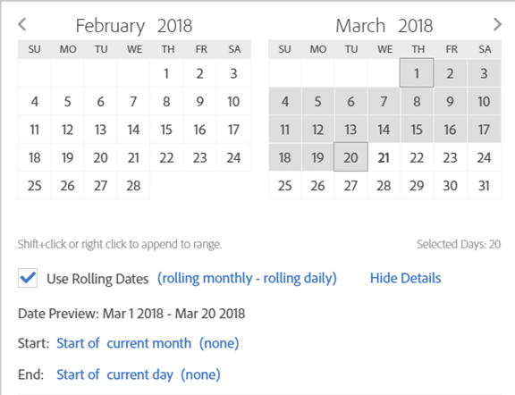 screenshot of calendar representing month to date (this year)