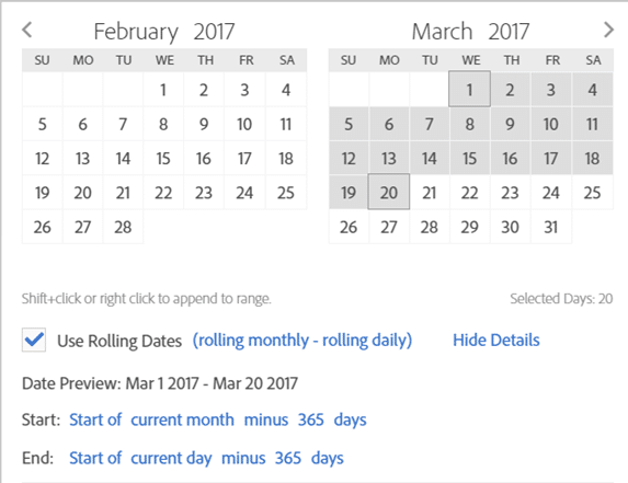 screenshot of calendar representing month to date (last year)