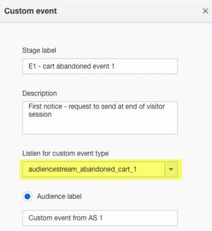 screenshot of responsys custom event configurator