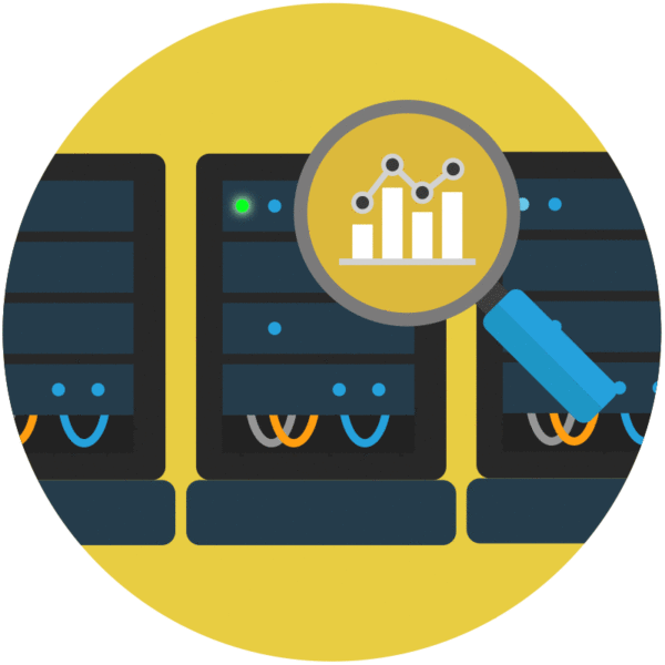 graphic of dark data center rooms