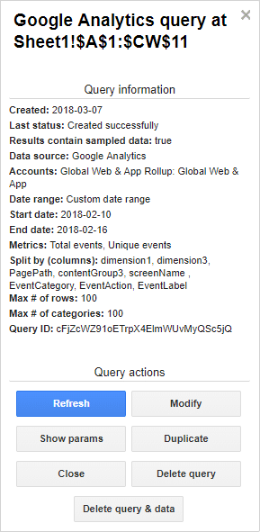 screenshot of google analytics query options