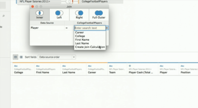 Tableau select join calculation feature screenshot