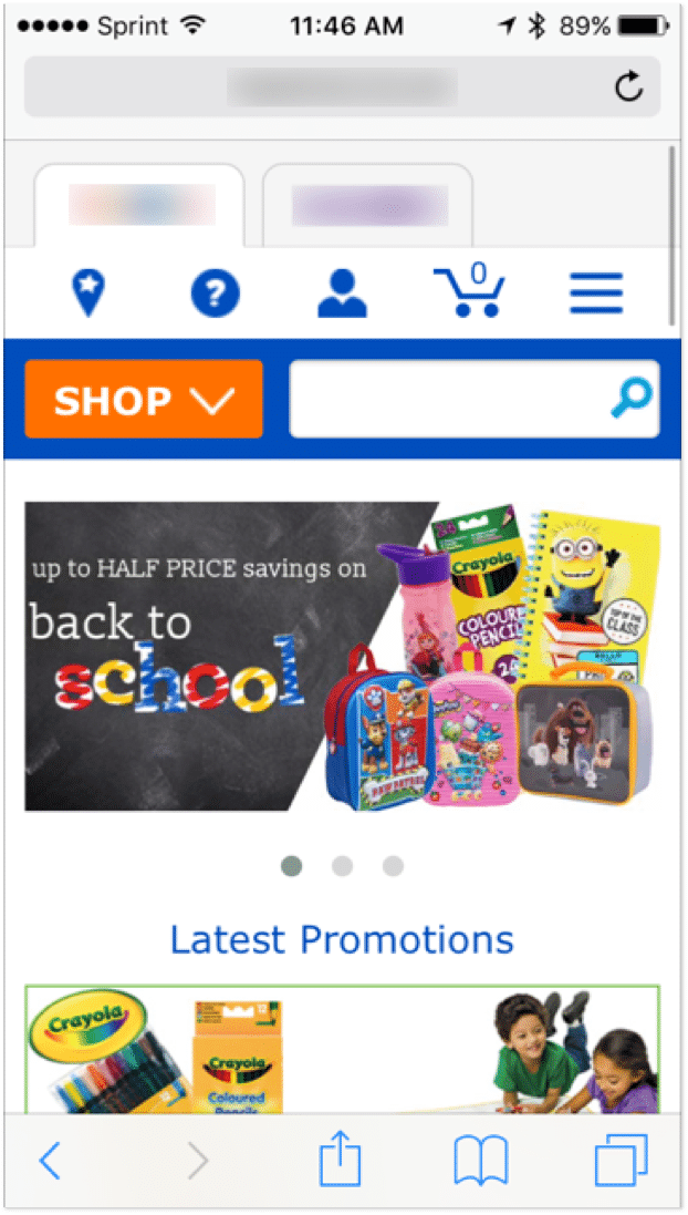 image of toy retailer mobile website